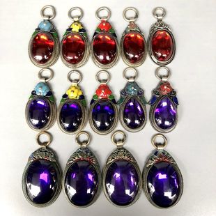 特价古玩古董老玉器 古玉老玉挂件 老藏银镶红宝石项坠 锆石吊坠