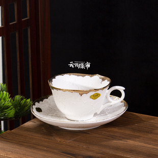 日本原装进口有田烧文山窑白色咖啡杯套装陶瓷牡丹花茶杯伴手礼