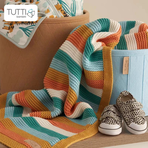 英国Tutti bambini 纯棉针织毛毯75*100CM保暖条纹针织毛毯