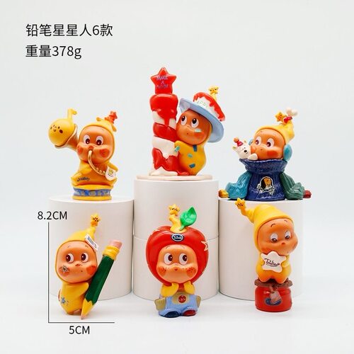 卡通蜡烛星星人蛋糕装饰摆件吹泡泡抱蜡烛可爱桌面玩偶车载车装饰