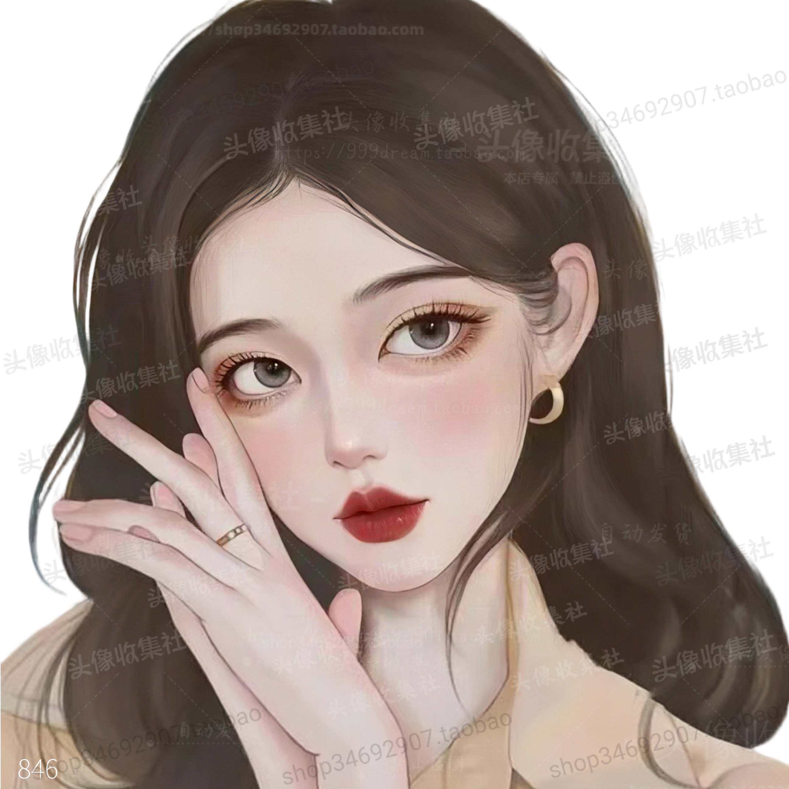 漫画女孩高清头像卡通手绘温柔长发美女头像 自动发货 头像收集社