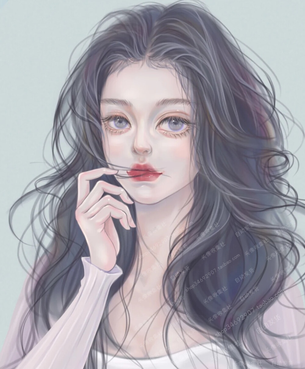 头像女卡通动漫手绘 纯欲长发美女高清头像 自动发货 头像收集社