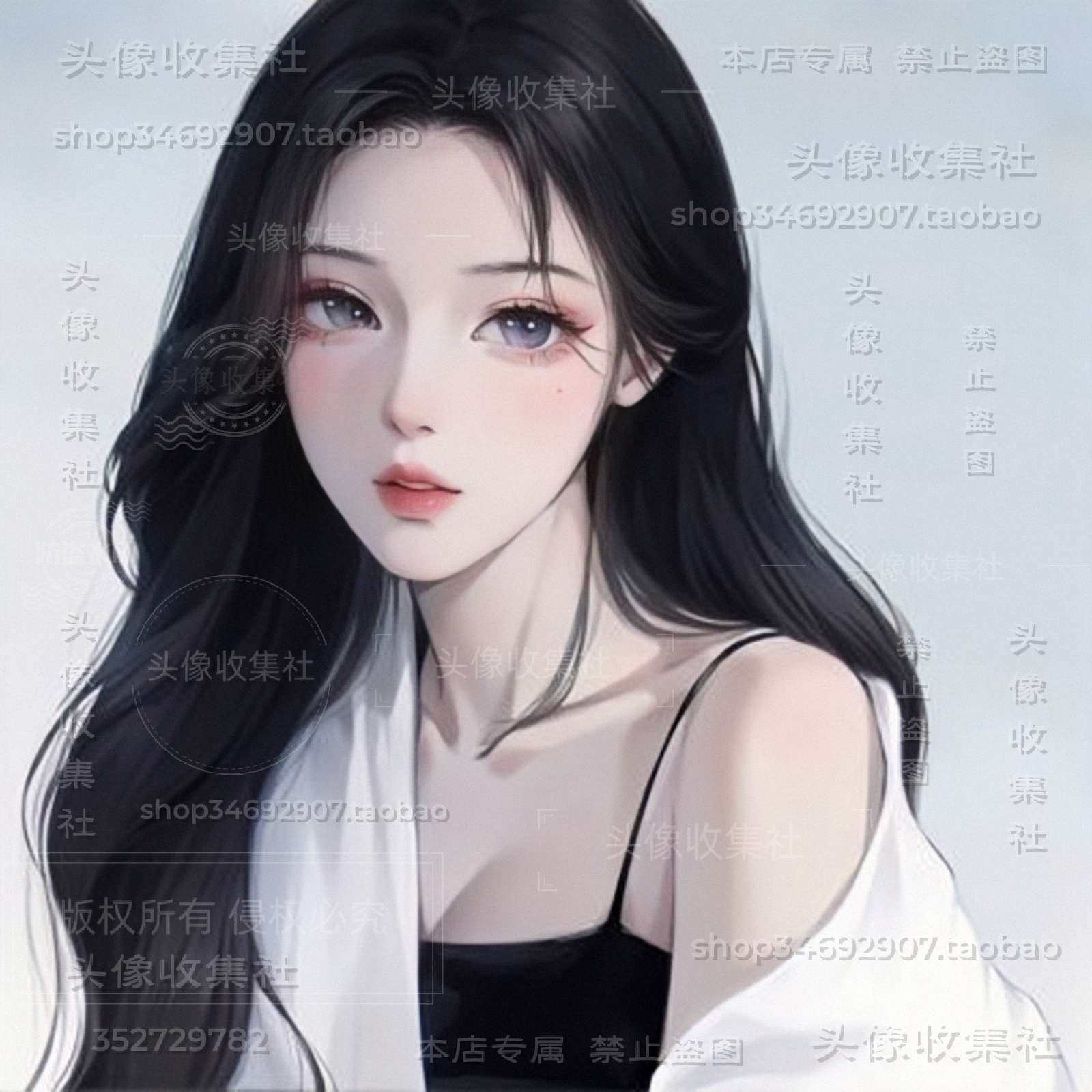 头像女卡通动漫手绘纯欲ai长发美女高清头像 头像收集社 自动发货