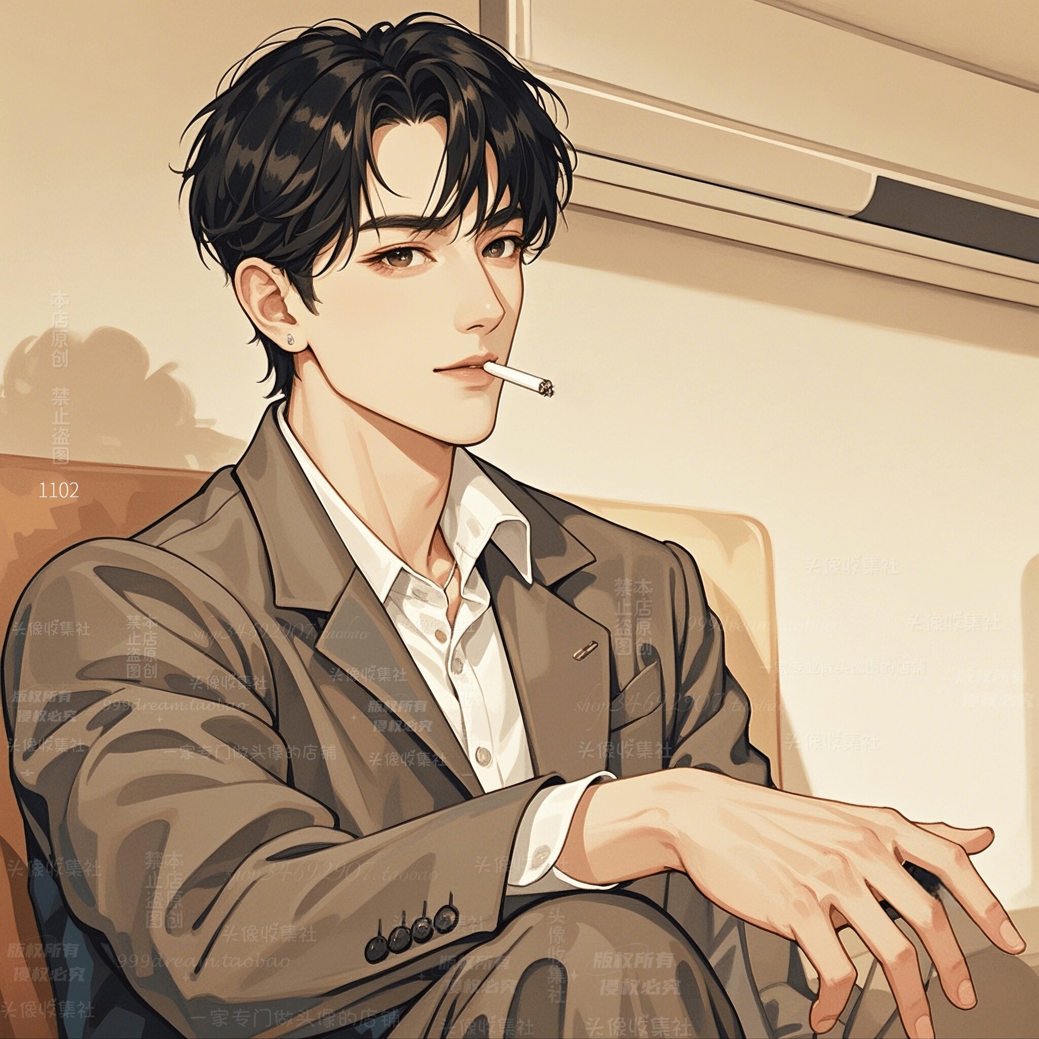 原创漫画手绘卡通头像吸烟男头像微信自媒体 自动发货 头像收集社