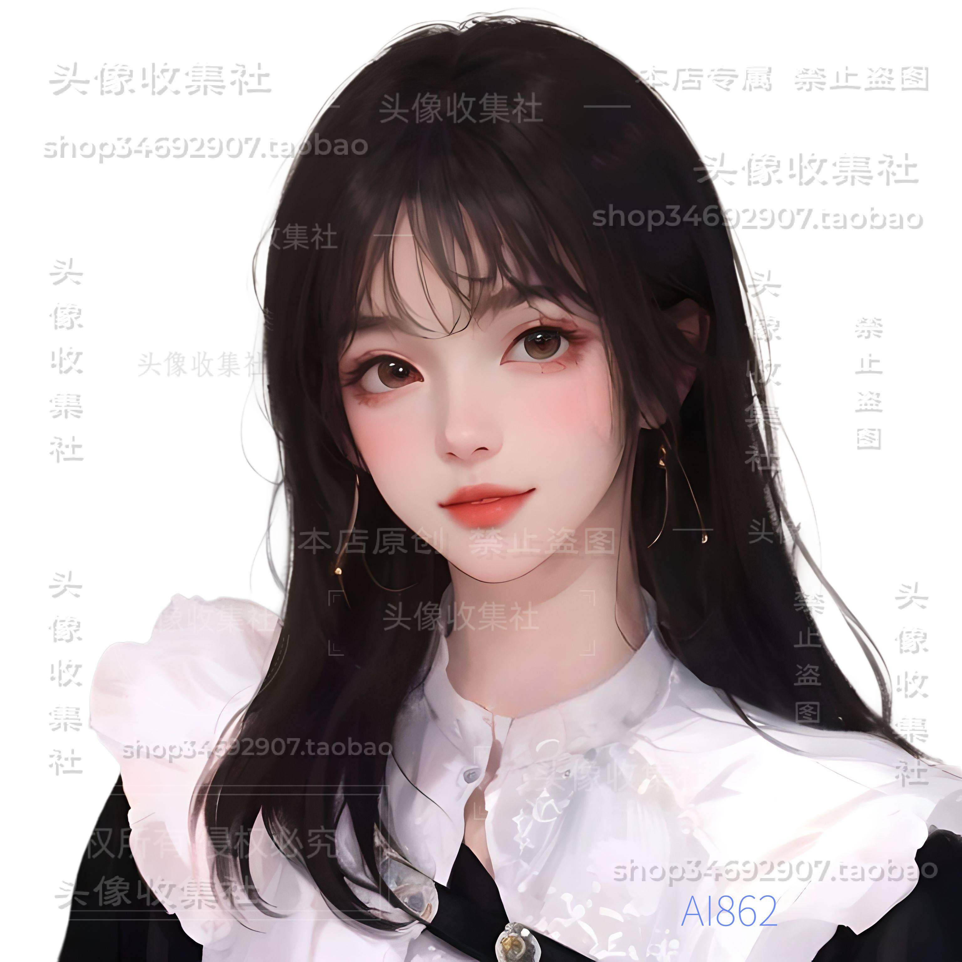 原创ai漫画女孩卡通手绘温柔长发女孩高清图 自动发货 头像收集社