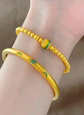 古法珐琅千里江山套装越南沙金国潮手镯手链女气质项链直播抖快