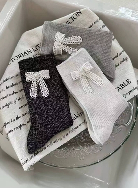 跨境韩国进口时装女棉袜洛丽塔公主蕾丝蝴蝶结珍珠MARCA银葱亮丝