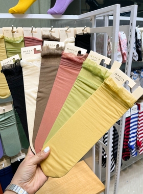 MARCA韩国东大门透肉蕾丝花边纯色中筒堆堆袜无跟丝袜日系夏薄款