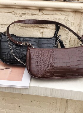 鳄鱼纹腋下包女包百搭轻便链条手提包时尚百搭单肩斜挎包法棍327