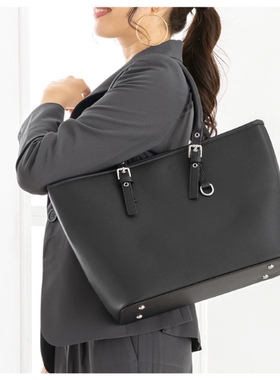 出口日单黑色大容量托特包女通勤包单肩手提包纯色文件外出OL182