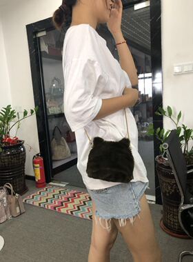 出口日单毛毛包女猫耳女童链条单肩斜挎包外贸清仓软萌少女240