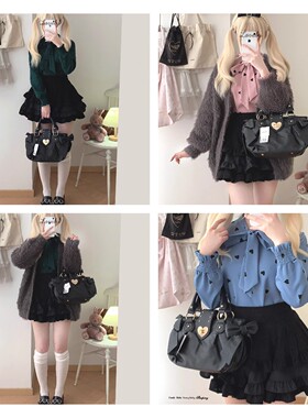 出口外贸时尚女包LO娘二次元洛丽塔蝴蝶结瑕疵煎饼爱心单肩016010