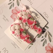 原创重工刺绣兔子草莓亲子发夹成品刘海夹边夹精致手工新年发饰