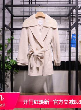 紫淑2025冬新款针织披肩翻领系带毛呢大衣Z1AA34363专柜正品