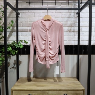 MRER莫乂义 春季新款系带修身长袖金丝显瘦上衣R5A83034专柜正品