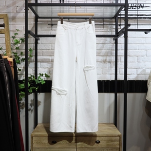 MRER莫乂义 春季新款休闲自然腰破洞做旧牛仔裤R5A72934专柜正品