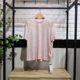 MRER莫乂义 春季新款圆领套头短袖金丝上衣T恤R5A83134专柜正品