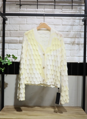 MRER莫乂义 春季新款立体钩花长袖V领毛针织衫R5A50611专柜正品