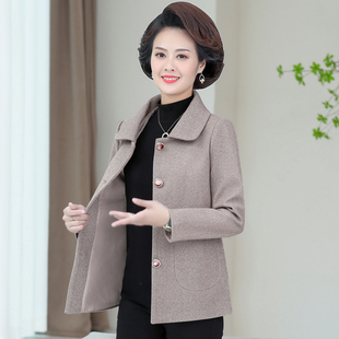 新款妈妈春装洋气上衣中年女秋冬装短款风衣中老年人冬季毛呢外套