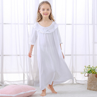 春秋女童莫代尔纯棉睡裙长款中大童韩版公主中袖长袖睡衣家居服