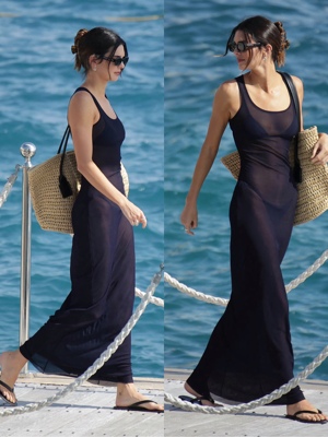 肯豆同款网纱黑色露背沙滩裙