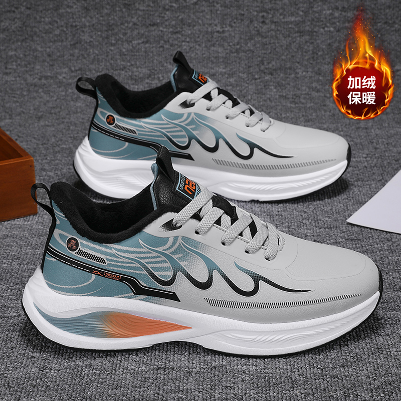 冬季加绒男鞋2025新款加厚保暖二棉棉鞋男款青少年减震运动跑步鞋