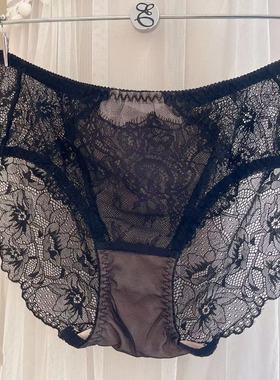 韩国EBLIN闭眼入系列黑色经典精美时尚刺绣透气蕾丝性感女平角裤