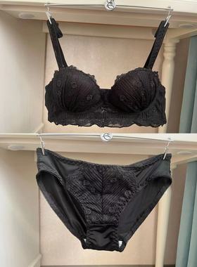 韩国EBLIN蔷薇之恋黑色时尚蕾丝边无钢圈舒适聚拢性感女内衣套装