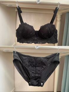 韩国EBLIN蔷薇之恋黑色时尚蕾丝边无钢圈舒适聚拢性感女内衣套装