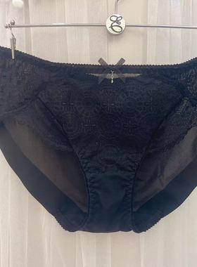 速发韩国EBLIN时尚蝴蝶结吊坠黑色简约经典刺绣无痕舒适女平角裤