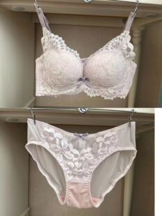 韩国EBLIN时尚透气蕾丝情迷紫罗兰蝴蝶结无钢圈聚拢性感内衣套装