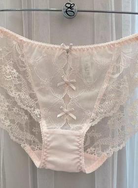 速发EBLIN小清新绝美浅淡粉镂空透气蕾丝诱惑性感女士修身平角裤