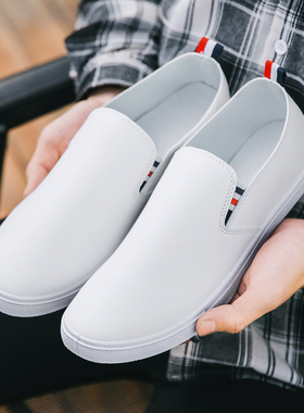 2026秋季防水运动休闲皮鞋潮流百搭男鞋子男士一脚蹬懒人防滑板鞋