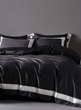 轻奢高级感160S海岛长绒棉四件套四季通用豪华黑色床单被套床品