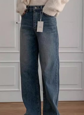 韩国东大门OH YEAH正品加绒高腰显瘦直筒裤宽松百搭长款牛仔裤110