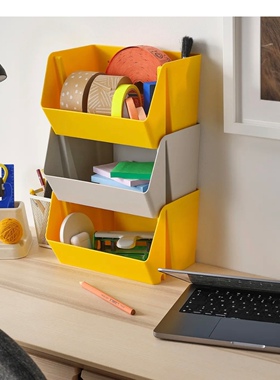 宜家正品福德特劳书桌/壁装收纳件黄色25x18x15厘米隔板储物盒