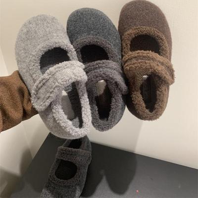 毛呢羊羔毛加绒保暖玛丽珍棉鞋