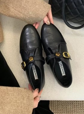 内增高3CM 小个子法式复古小香风毛呢灰色保暖一脚蹬乐福鞋小皮鞋