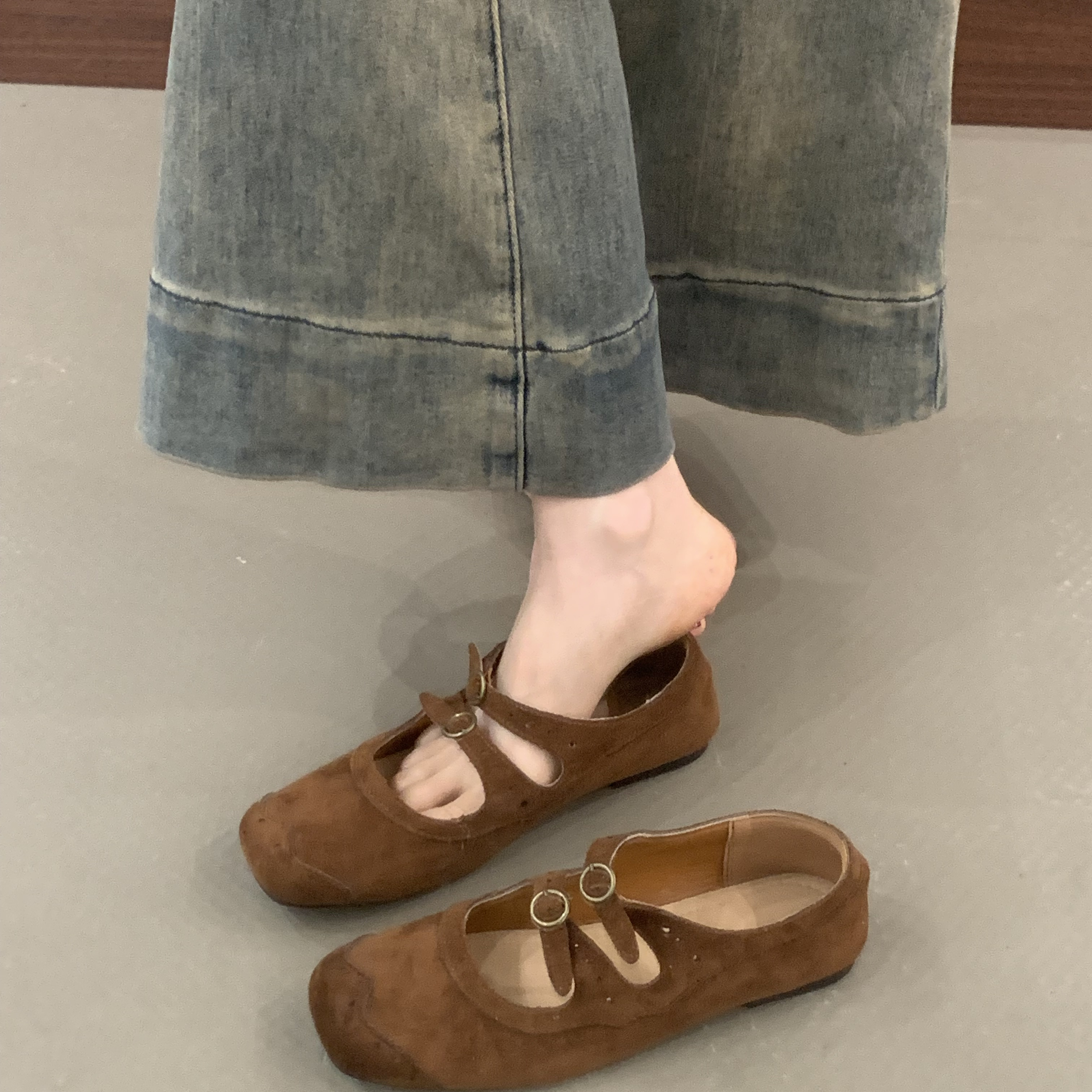 时尚配裙子浅口方头芭蕾舞鞋女鞋