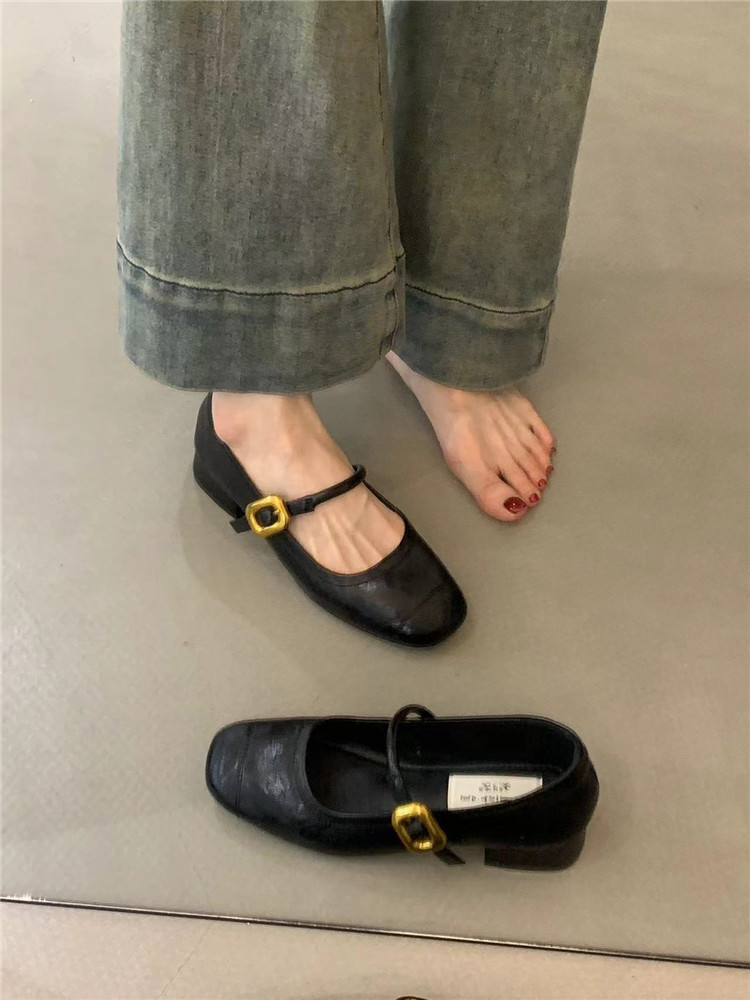 优雅配裙子方头浅口粗跟晚晚鞋