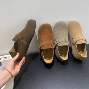 小个子森女复古磨砂真皮内增高一脚蹬勃肯鞋 牛皮版 2025年新品