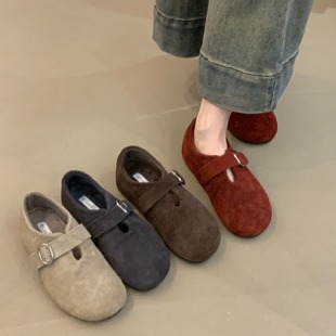 复古森女磨砂真皮加绒棉鞋 2025年秋冬新款 女 女鞋 厚底内增高勃肯鞋