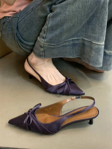 气质优雅蝴蝶结尖头浅口细跟鞋