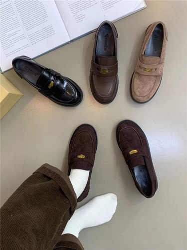 复古英伦风小金币一脚蹬小皮鞋