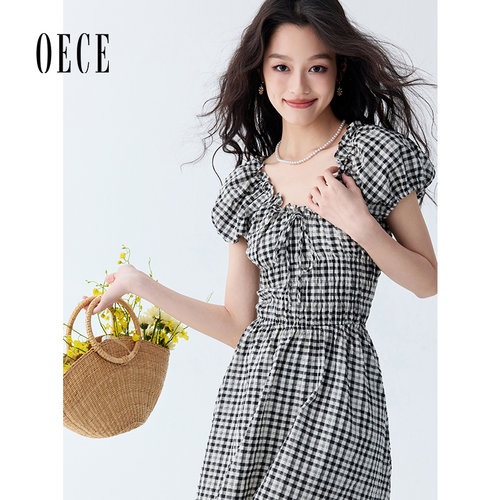 oece甜美设计感气质格纹连衣裙