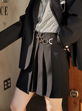 Oece高腰百褶裙短裙春装新款女士半身裙气质韩版春秋裙子