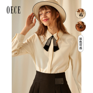 装 衬衫 新款 单糖学院风复古减龄翻领长袖 上衣 女装 Oece秋冬季