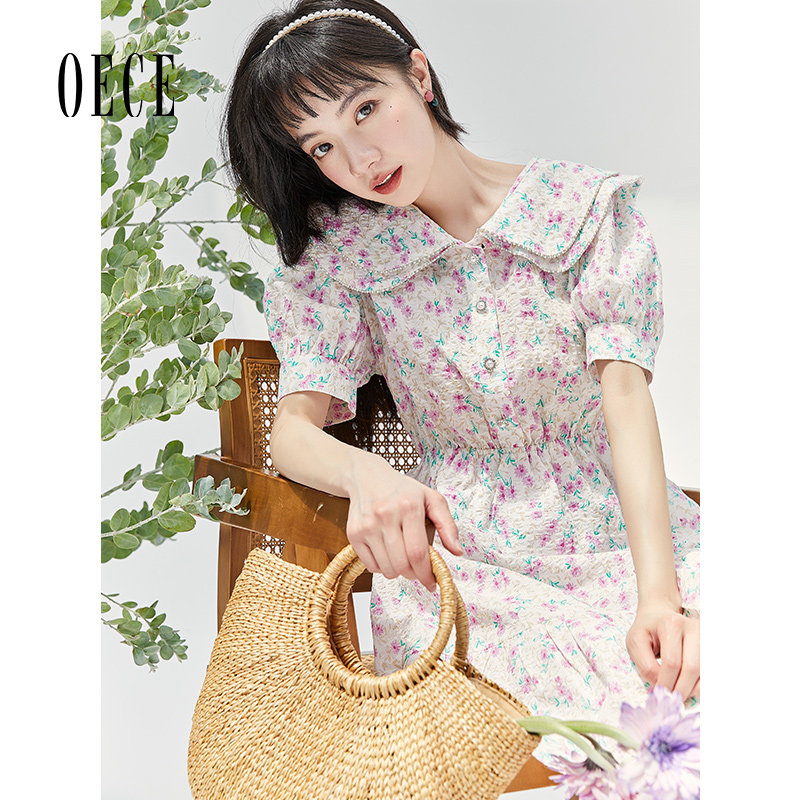 Oece复古小碎花裙春夏新款女装温柔法式气质裙子女连衣裙
