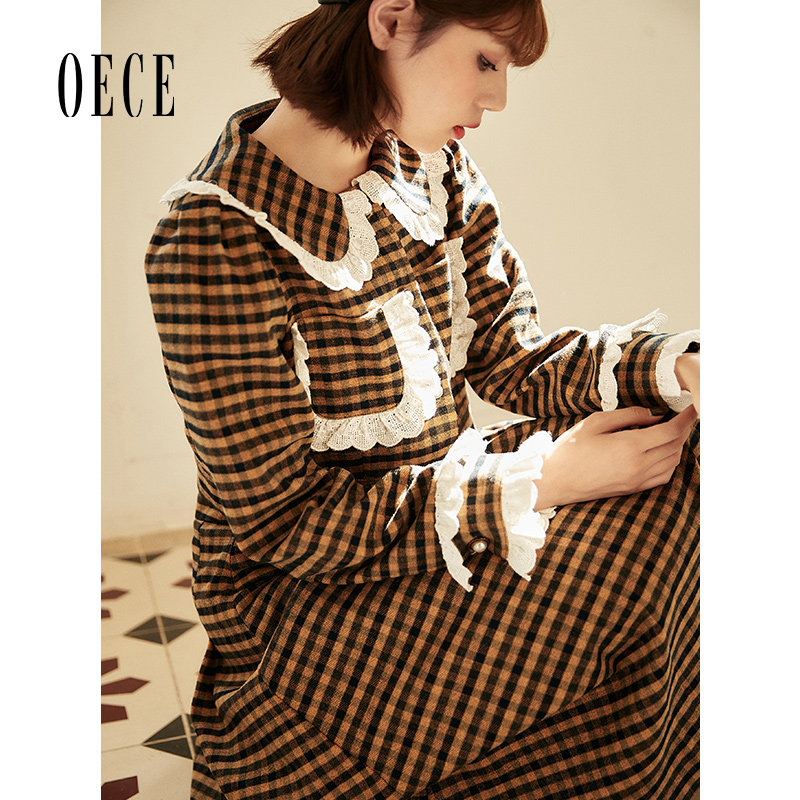 Oece设计感格纹套装春装新款女减龄外套半身裙两件套