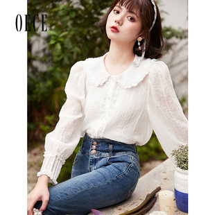 气质设计感衬衫 女装 淑女上衣 新款 Oece娃娃领减龄衬衣秋季